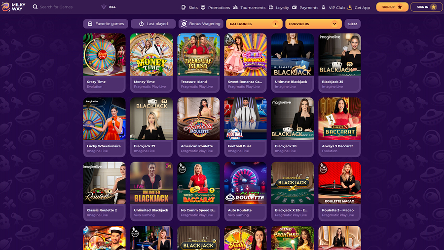 MilkyWay Casino Desktop Live Dealer