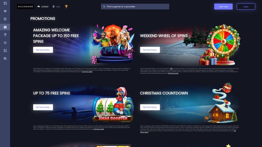 Millionaire Casino Desktop Promotions