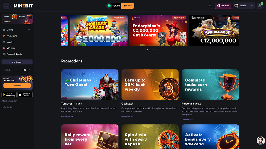 Minebit Casino Promotions Desktop