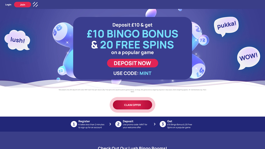 Mint Bingo Casino Desktop Homepage