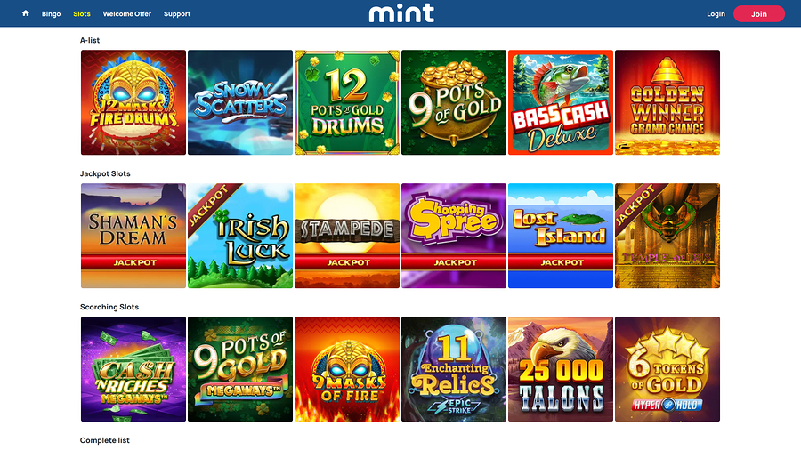 Mint Bingo Casino Desktop jackpot