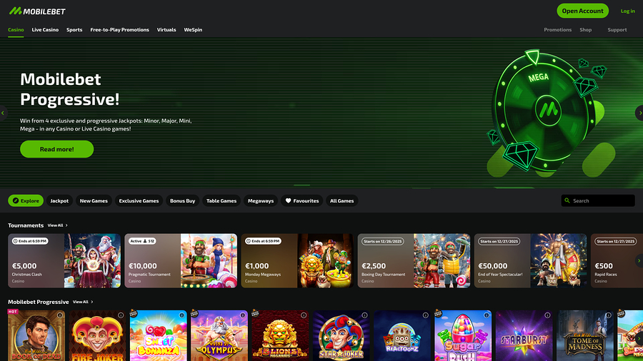 Mobilebet Casino Desktop Homepage