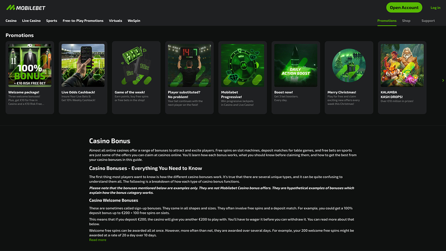 Mobilebet Casino Desktop Promotions