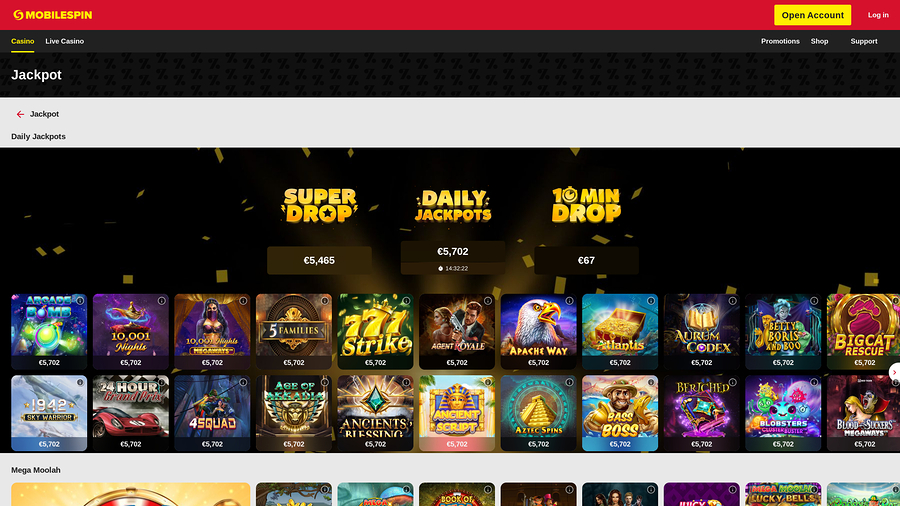 MobileSpin Casino Desktop jackpot