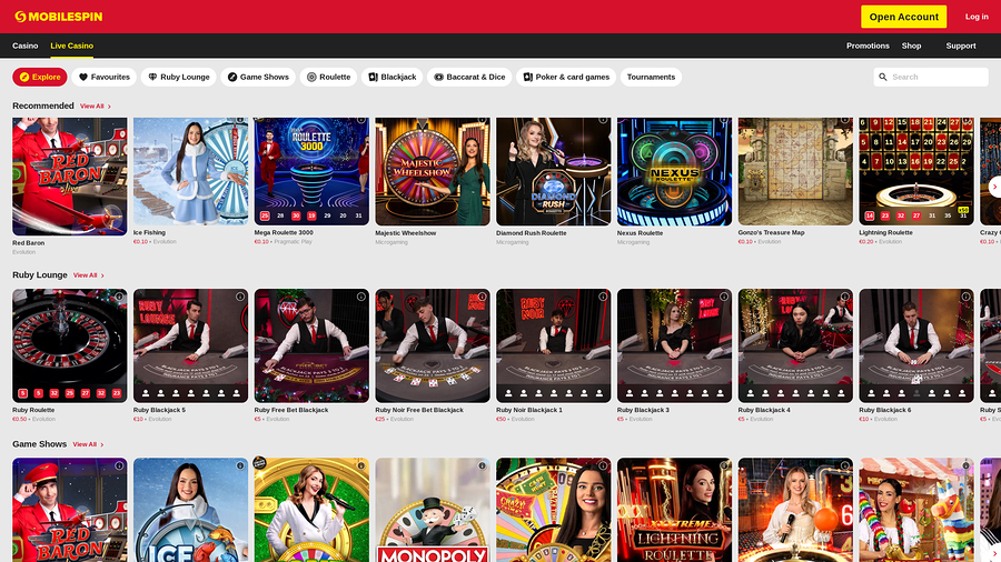 MobileSpin Casino Desktop live dealer