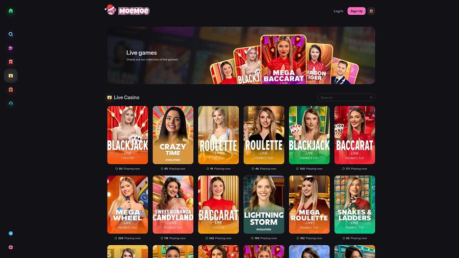 MoeMoe Casino Live Dealer Desktop