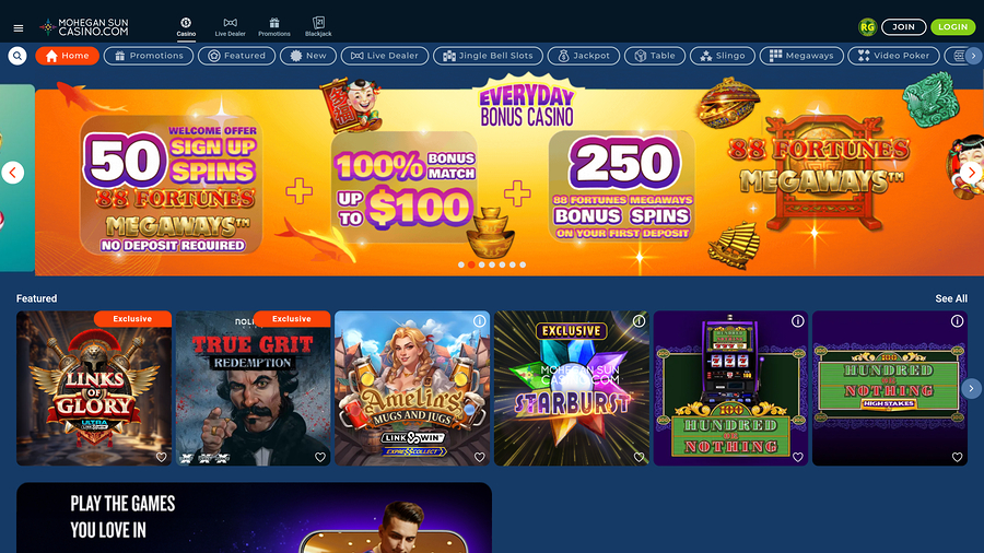 Mohegan Sun Casino Desktop Homepage