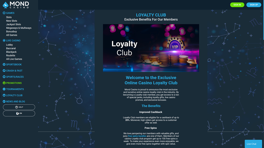 Mond Casino Desktop VIP Program