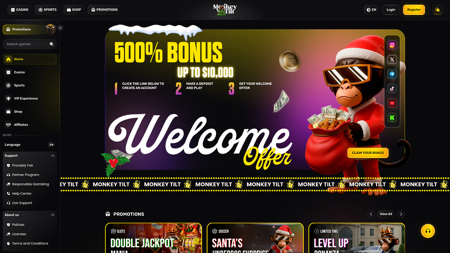 Monkey Tilt Casino Desktop Homepage