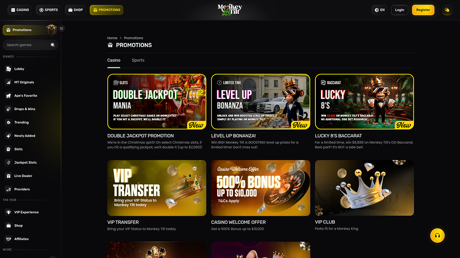 Monkey Tilt Casino Desktop Promotions