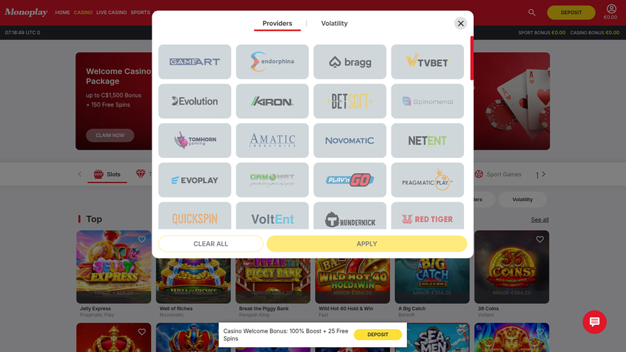 Desarrolladores de juegos de casino MonoPlay para escritorio