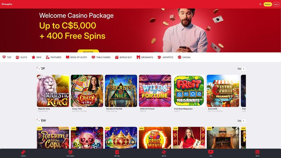 MonoPlay Casino Homepage Desktop