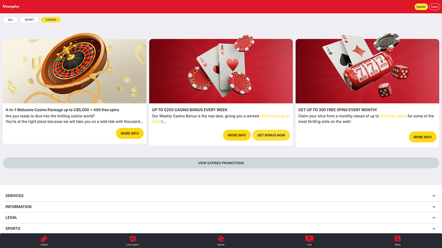 MonoPlay Casino Promotions Desktop