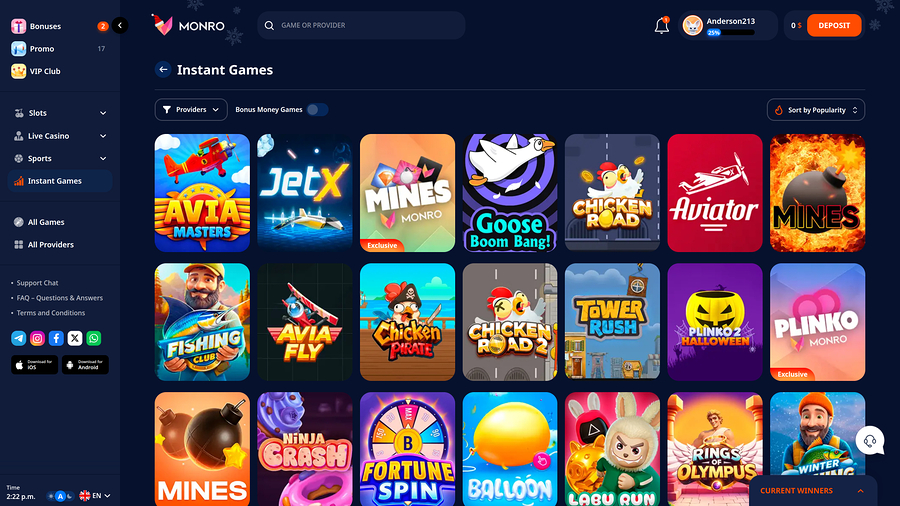 Monro Casino Desktop Instant Games