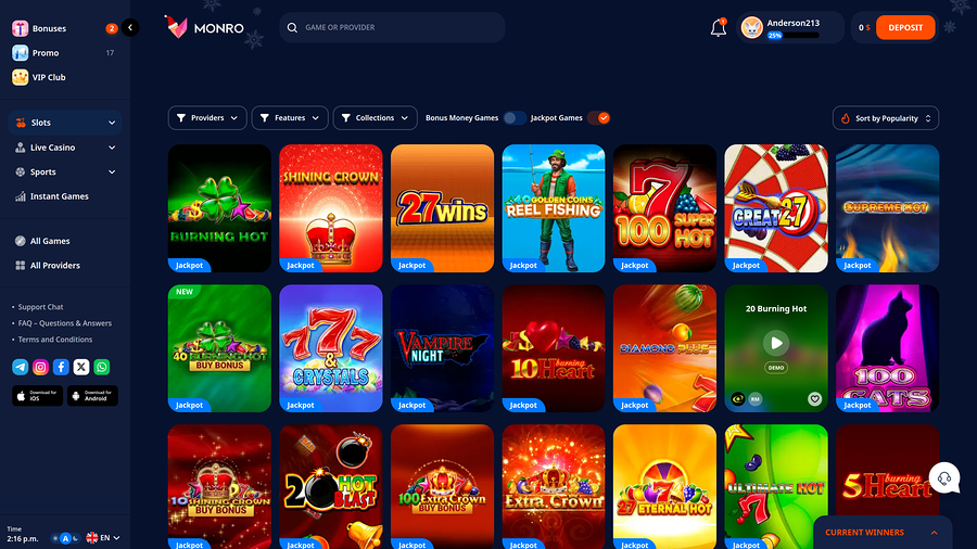 Monro Casino Desktop Jackpot