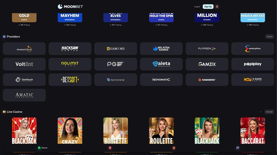 MoonBet Casino game developers page