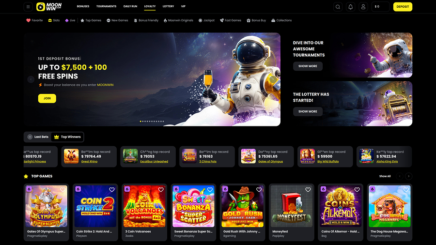 Moonwin Casino Desktop Homepage