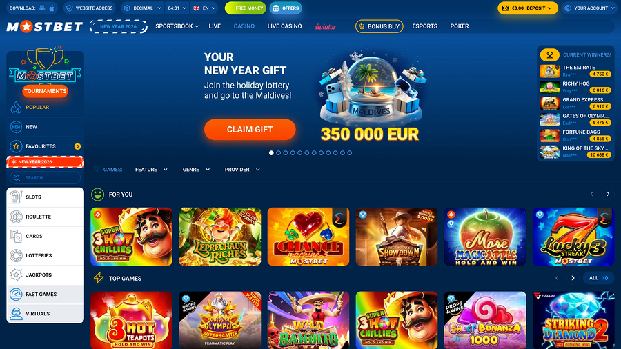 Mostbet Casino Desktop Homepage