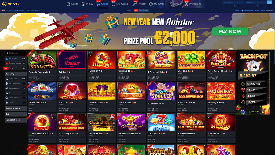 Mozzart Casino Desktop Homepage