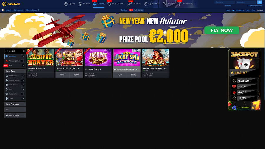 Mozzart Casino Desktop Jackpot