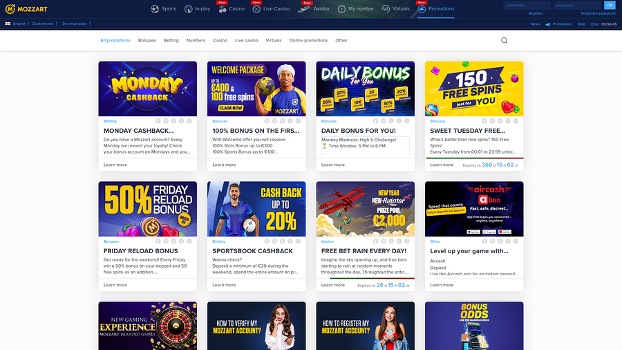 Mozzart Casino Desktop Promotions