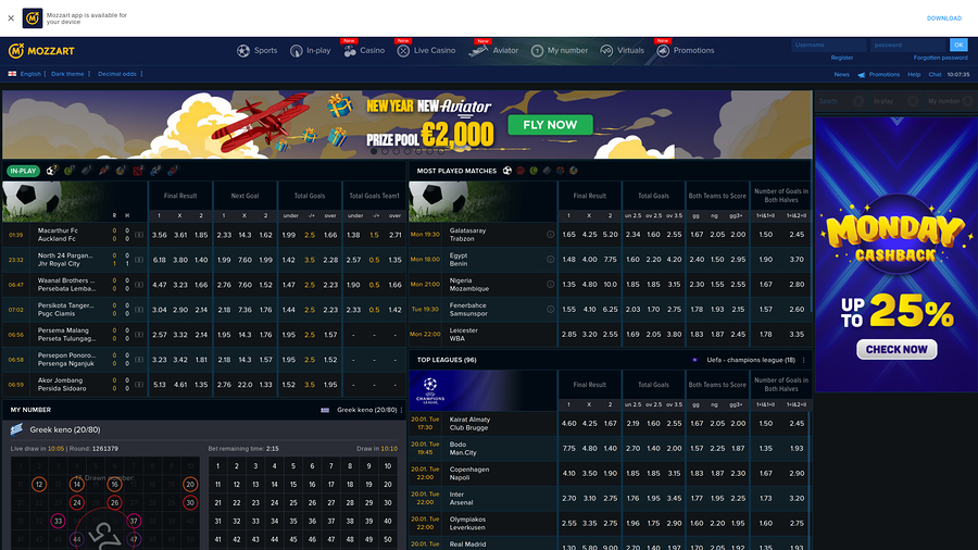 Mozzart Casino Desktop sports