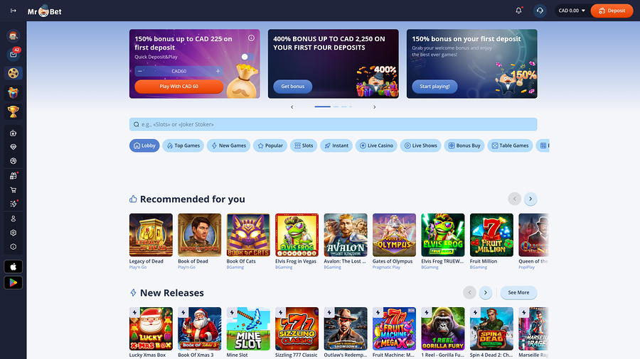 Mr Bet Casino Desktop Homepage