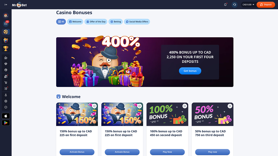 Mr Bet Casino Desktop Promotions