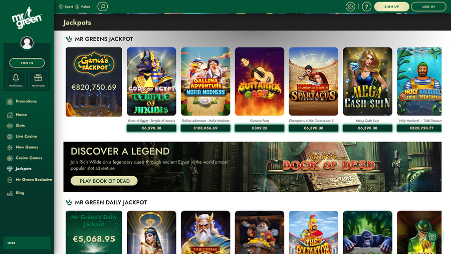 Mr Green Casino-jackpott på datorn
