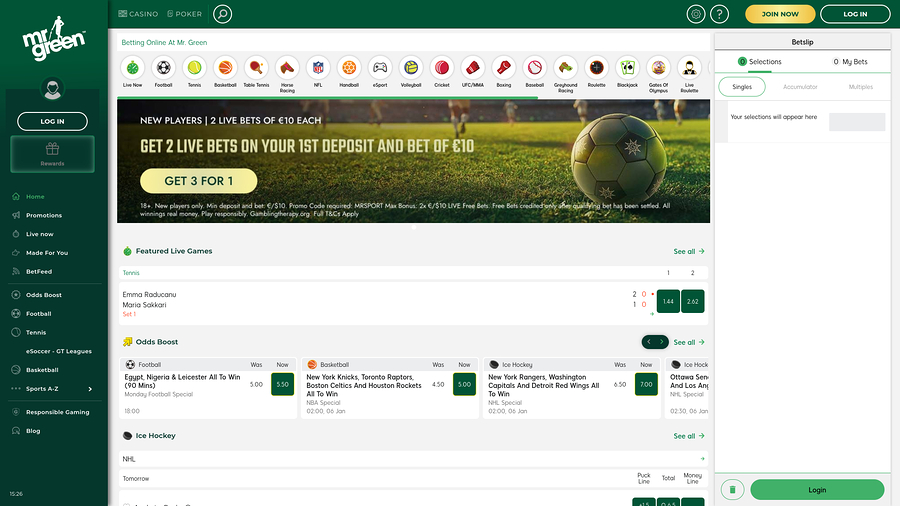 Mr Green Casino Skrivbord Sport