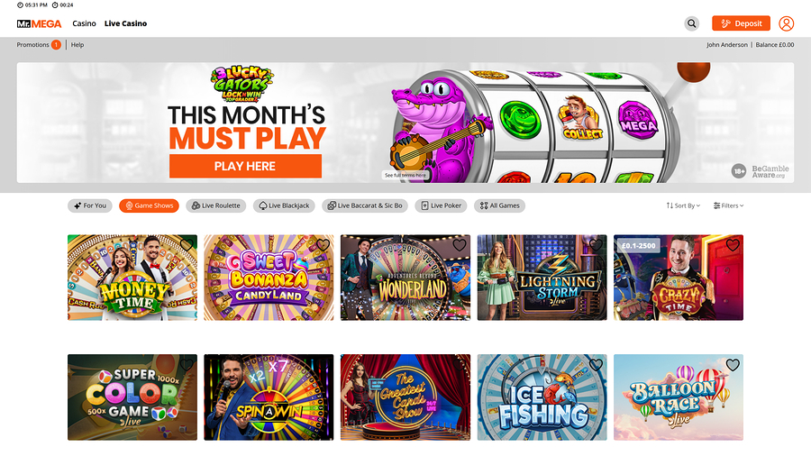 Mr Mega Casino Desktop Game Shows