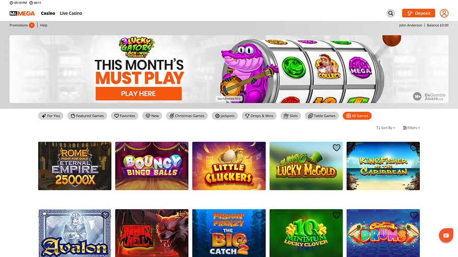 Mr Mega Casino Desktop Homepage