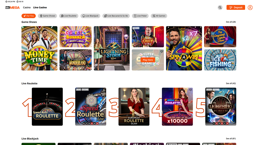 Mr Mega Casino Desktop Live Dealer