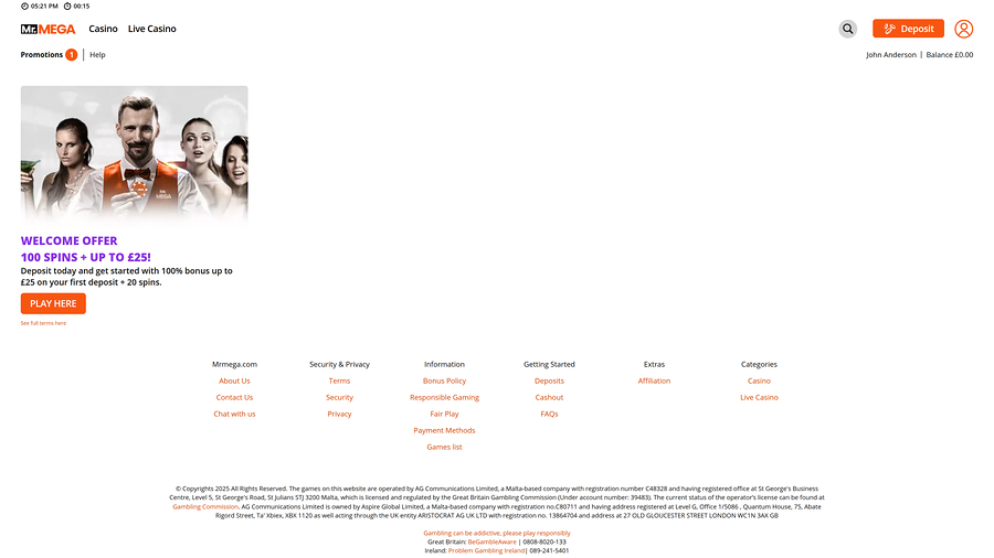 Mr Mega Casino Desktop Promotions