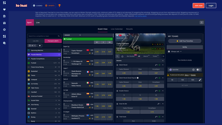 Mr Mobi Casino Desktop Sportsbook