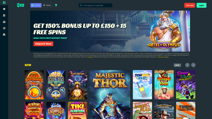 Mr SuperPlay Casino Desktop Homepage