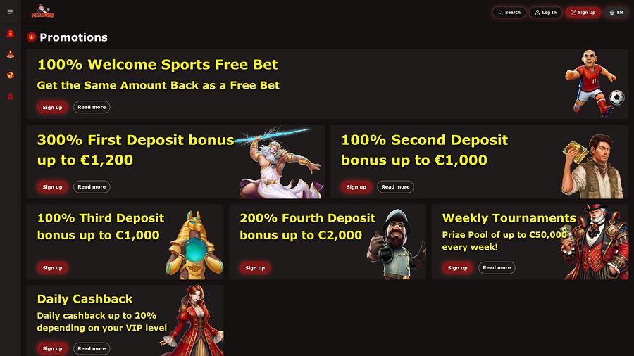 Página de promociones del casino Mr Jones