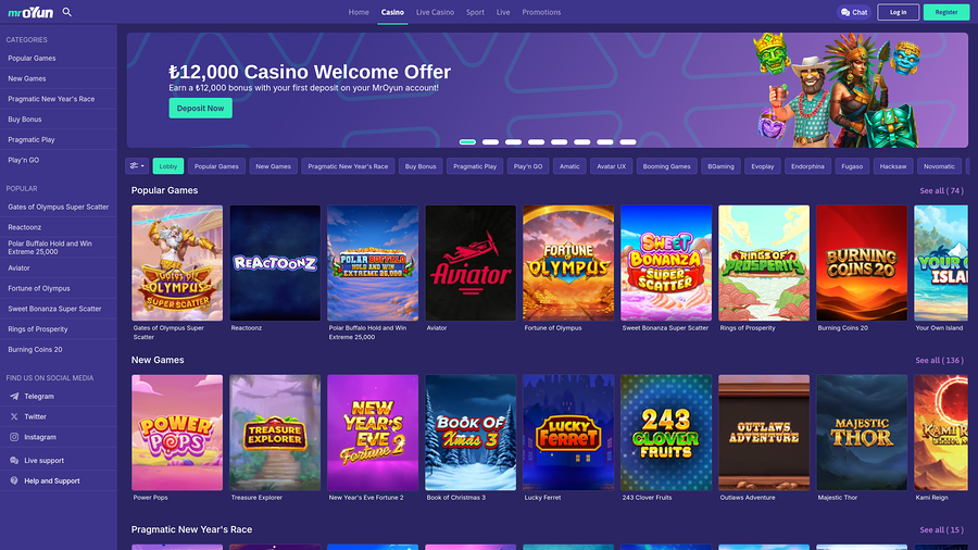 MrOyun Casino Desktop Homepage