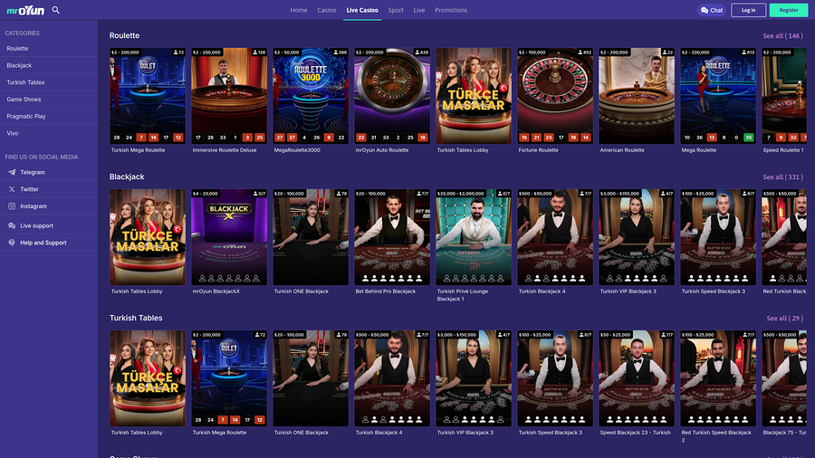 MrOyun Casino Desktop Live Dealer