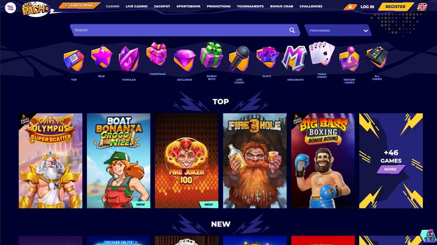 Games page screenshot of MrPacho Casino