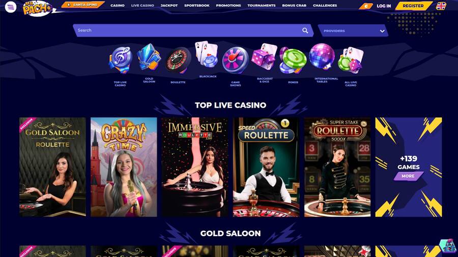 Live page screenshot of MrPacho Casino