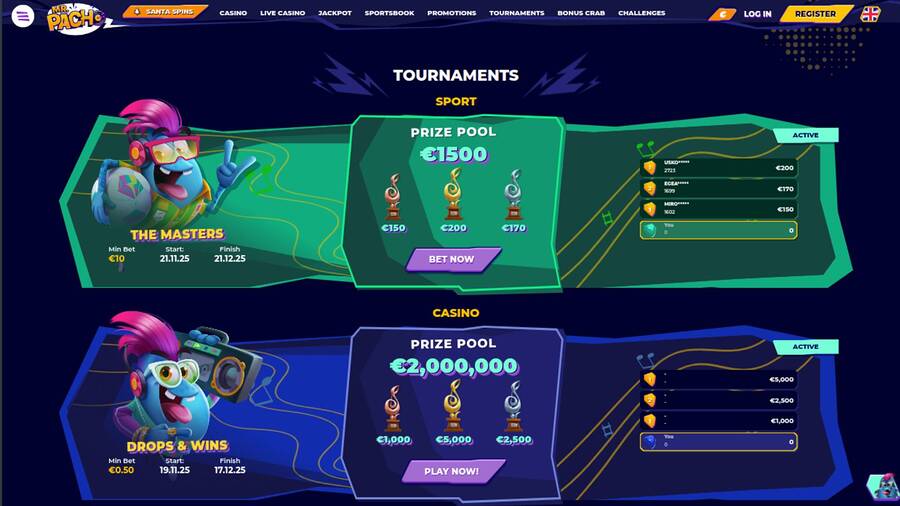 Tournaments page screenshot of MrPacho Casino