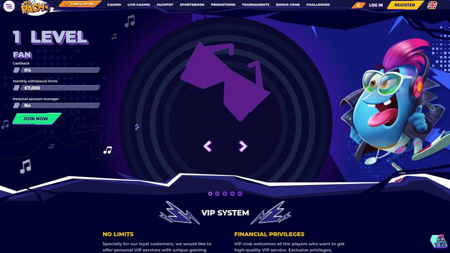 VIP page screenshot of MrPacho Casino