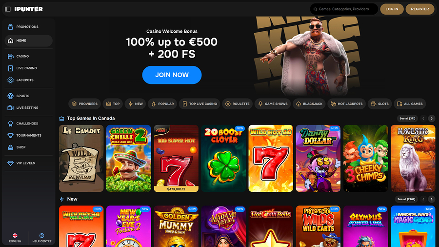 Página de inicio de MrPunter Casino para escritorio