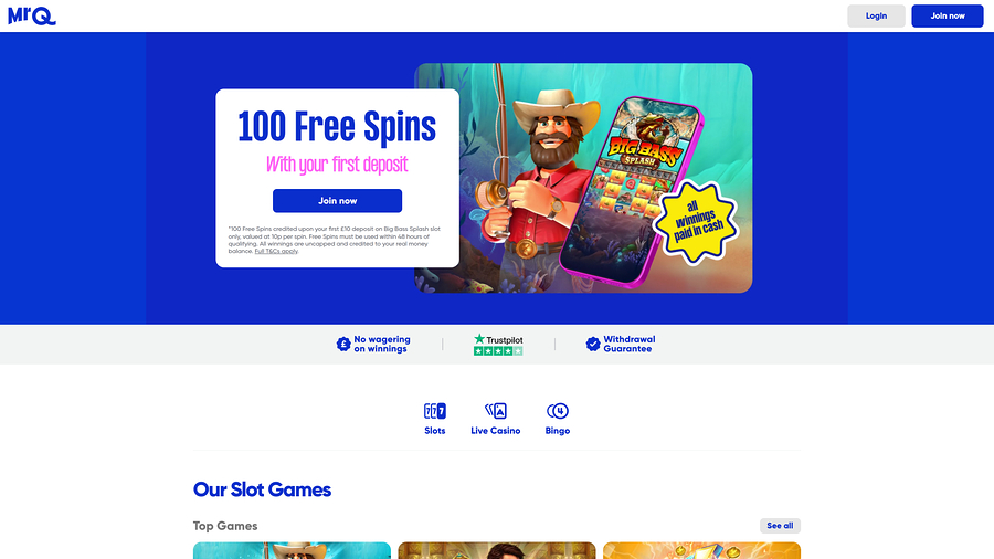 MrQ Casino Desktop Homepage