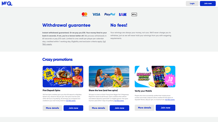 MrQ Casino Desktop Promotions