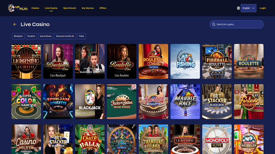 Live Dealers screenshot of MrRun Casino for Desktop
