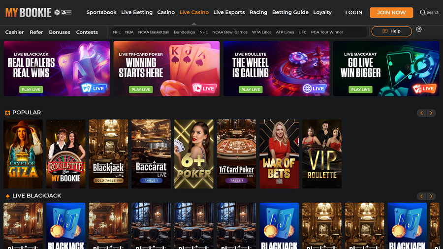 MyBookie Casino Desktop Live Dealer