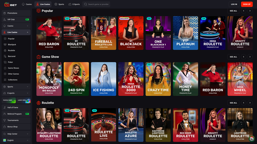 N1 Bet Casino Desktop Live Dealer