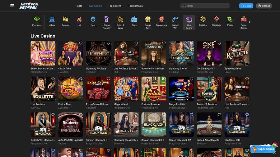 Need for Spin Casino Desktop Live dealer